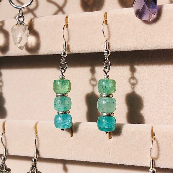 Green and Blue Ombré Beaded Earrings - Picture 2 of 3